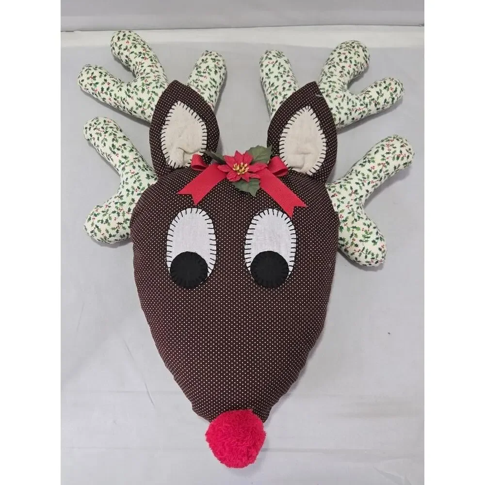 Handmade Rudolph Reindeer Christmas Plush Pillow Holiday Decoration